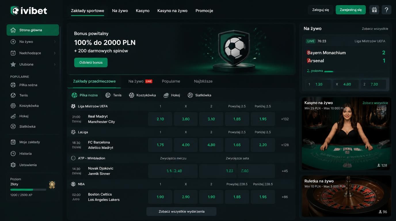 Interfejs zakładów sportowych i stołów na żywo Ivibet Casino